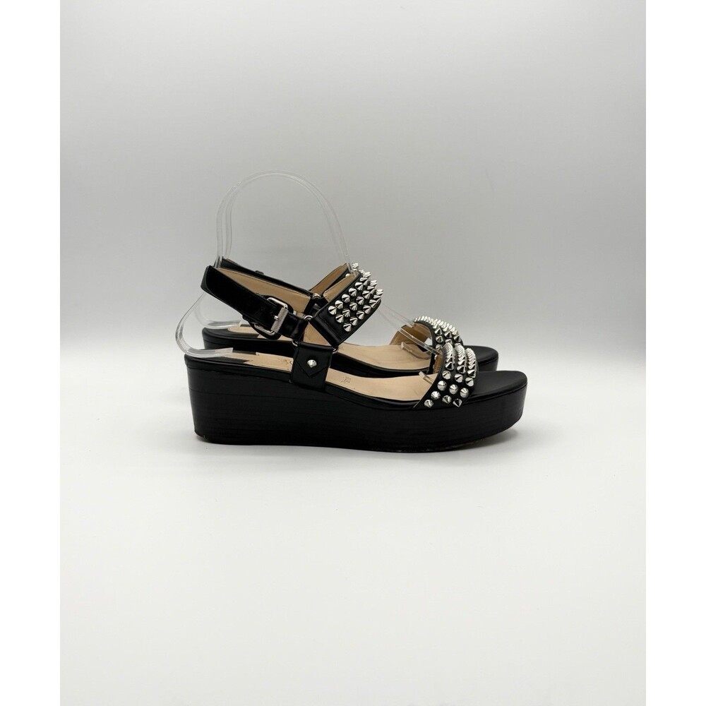 Christian Louboutin Black Leather Cordorella Spiked Wedge Sandals Size EU 37.5